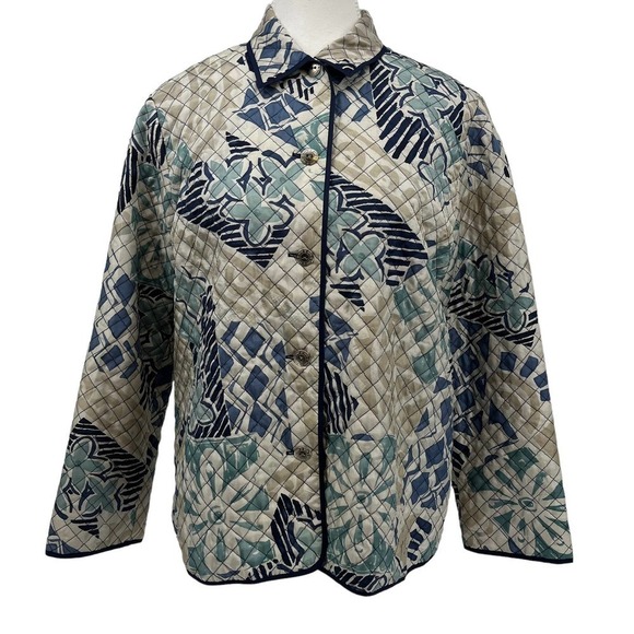Vintage Alfred Dunner Jacket Quilted Blue Floral 8 Petite - Picture 1 of 6